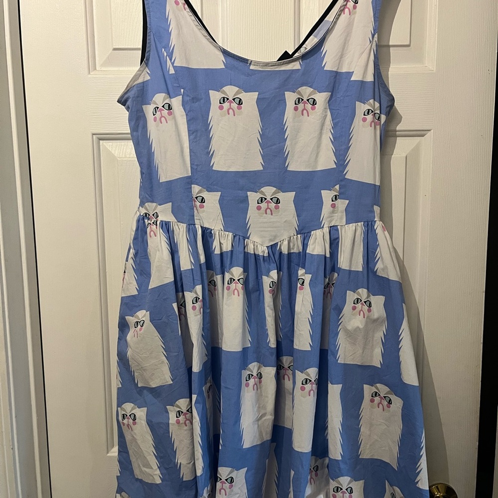 Nooworks Blue and White Cat Print Dress